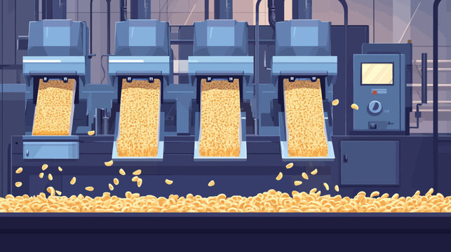 Manufacturing machine processing grains into popcorn in factory