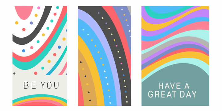 Colorful abstract wave patterns with text vibrant rainbow curves in a modern illustration high quality