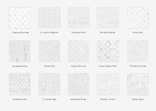 Line drawing patterns of brick and stone textures architectural wall variations technical illustration high quality