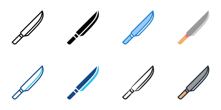Knife icons set multiple style collection. Editable stroke 
