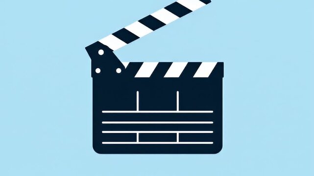 Minimalist navy and white film clapperboard against a light blue background