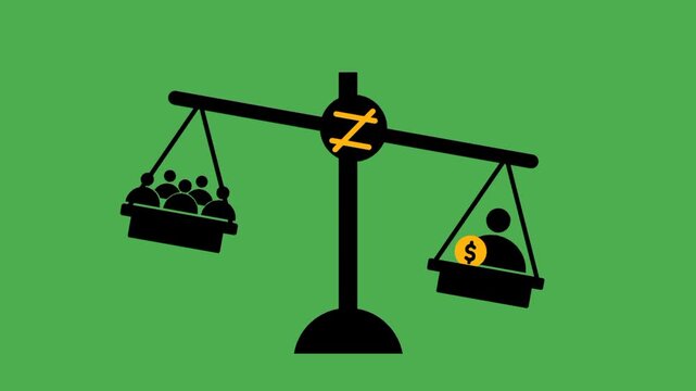 Social economic inequality concept with balance scale showing wealth gap between rich and poor people in society