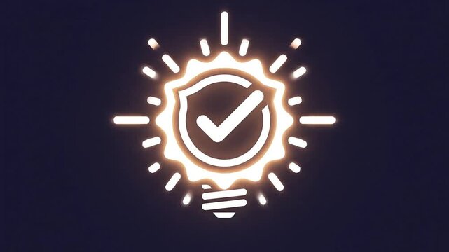 A glowing shield with a checkmark and lines radiating from it symbolizes legal protection and contract signature with a badge of approval.