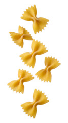 Naklejka premium Falling raw Farfalle, uncooked Italian Pasta, isolated on transparent background, full depth of field