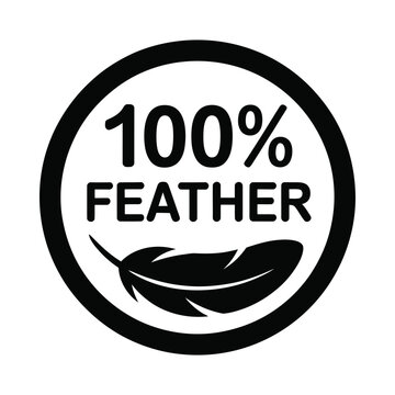 feather icon with text 100 percent label black silhouette on white background