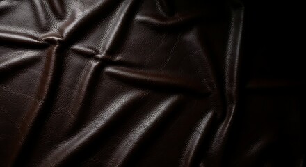 Fototapeta premium Dark brown leather texture background with soft folds and natural grain