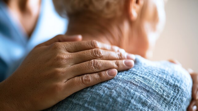 Gentle hand support for the elderly individual.