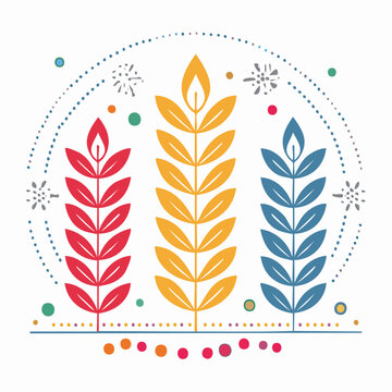 Abstract Folk Art Design with Three Stylized Wheat Stalks