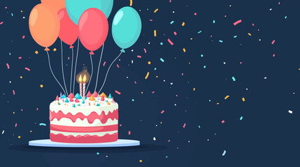 Obraz premium Celebration cake with candles, balloons, and colorful confetti