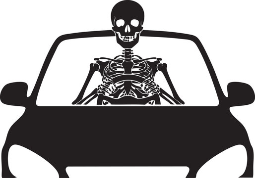 Skeleton character driving a car silhouette for concept of reckless