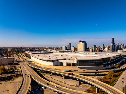  Aerial View of McCormick Place and Downtown Chicago Skyline with Willis Tower