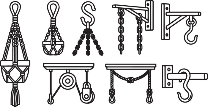 Black and white vector illustration of hanging and floor lamps Vector