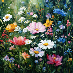 Fototapeta premium Vibrant Wildflower Meadow Watercolor Painting