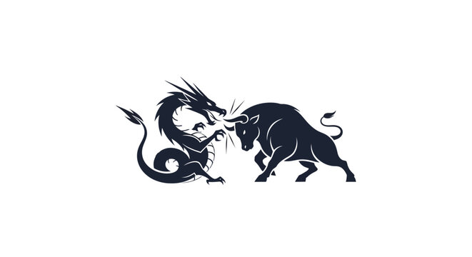 Dragon vs Bull Silhouette, Symbolizing Conflict and Power