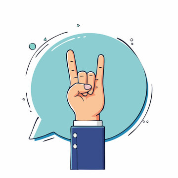 Hand gesture for rock and roll in a speech bubble