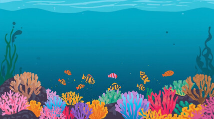 Vector illustration of a vibrant marine coral reef ecosystem underwater © Pemuda