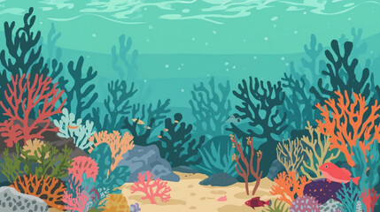 Vector illustration of a vibrant marine coral reef ecosystem underwater © Pemuda