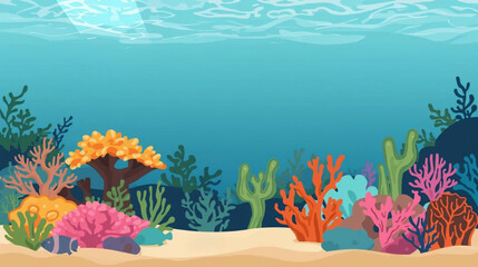 Vector illustration of a vibrant marine coral reef ecosystem underwater © Pemuda