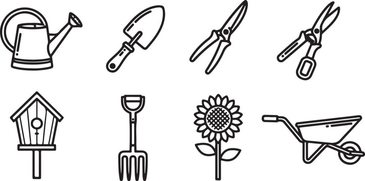 Black and white line icons of furniture and home objects vector set Vector
