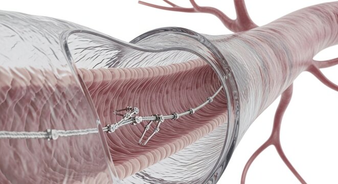 3d render of stent placement in artery for medical treatment, detailed vascular surgery illustration isolated on transparent background