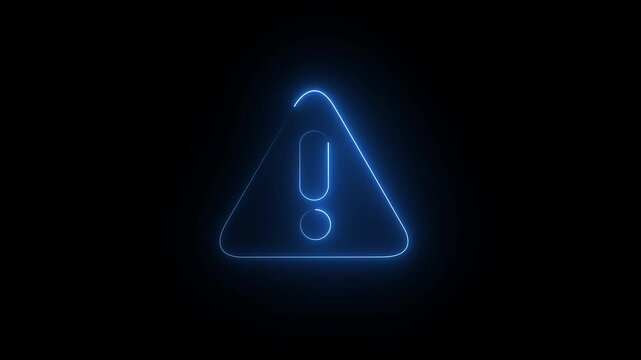 Neon blue color line Risk warning, caution message icon animation. Danger error icon and Warning Sign Background 4K Looping Animation video
