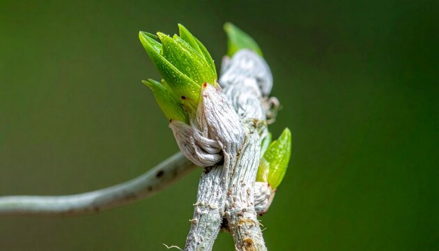 Close-up of orchid aerial root with velamen and new green growth