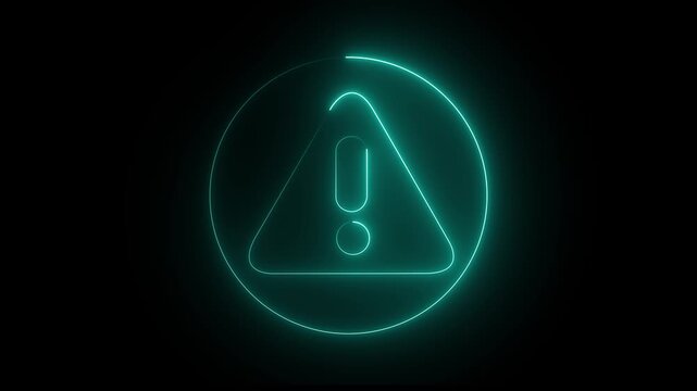 Neon cyan color line Risk warning, caution message icon animation. Danger error icon and Warning Sign Background 4K Looping Animation video