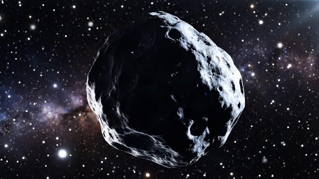 Massive Asteroid Drifting Through Starry Expanse of Deep Space.