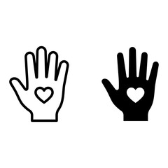Obraz premium Hand with heart icon set, outline and solid, white background