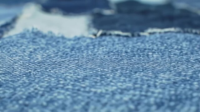 Blue patchwork texture with frayed edges