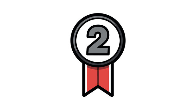 A colorful digital illustration showing a circular badge with the number two displayed prominently in the center along with a dangling red ribbon representing second place in a competition event.
