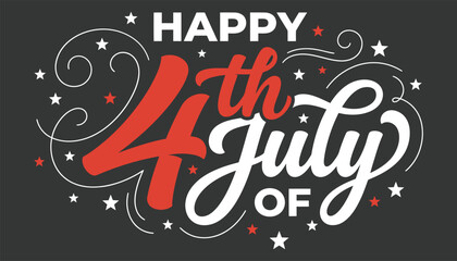 Happy 4th of july greeting with stars and swirls on dark background © firoz