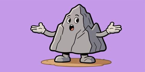 Obraz premium Cartoon Rock Mascot With Confused Expression On Purple Background
