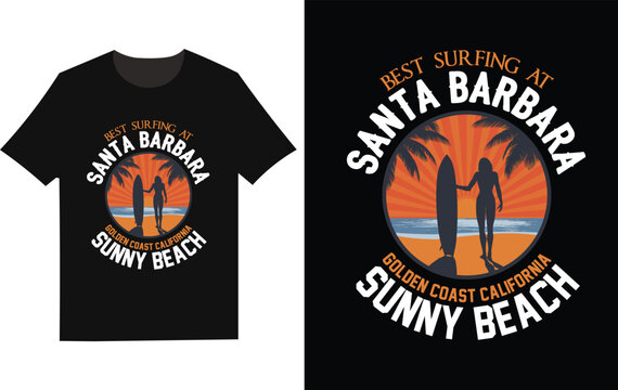 Santa barbara surfing t shirt design golden coast california beach graphic for apparel