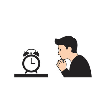Man Thinking Beside Alarm Clock.