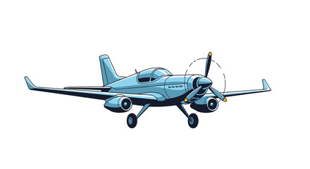 Fototapeta premium Detailed illustration of a small blue propeller airplane equipped with two engines and wheels for takeoff and landing.