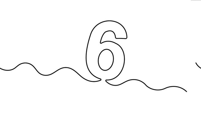 Continuous line drawing number 6 design on white background mathematical education footage
