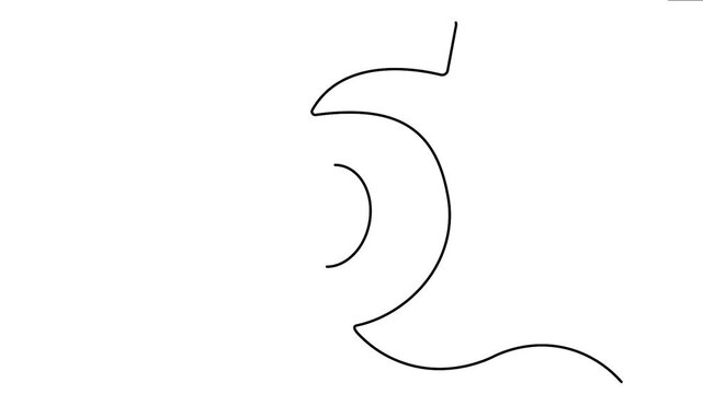 Minimalist number six line art animation featuring single stroke silhouette on clean white backdrop
