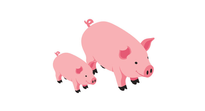 Mother pig and her piglet standing together on a plain white background shown in a clean isometric illustration style.