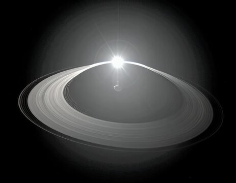 Saturns Rings Illuminated - A Celestial Spectacle in Black and White.