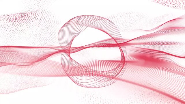 Abstract Flowing Particle Red Line Wave Background Loop Circle Animation 4K Futuristic Digital Technology Motion Graphics Backdrop Video