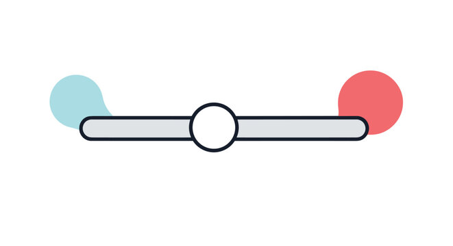 Abstract conceptual illustration of a balance scale with a cyan water drop and a red circle on opposite ends.