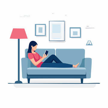 Woman Relaxing on Sofa Using Smartphone