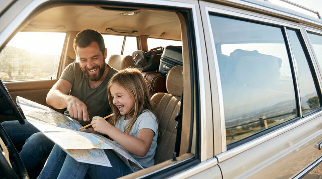Making Father's Day special a cheerful father and his adventurous daughter collaboratively plan their exciting journey, bonding over a map during a memorable family road trip