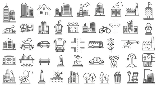 Collection of City Icons and Symbols for Urban Design.