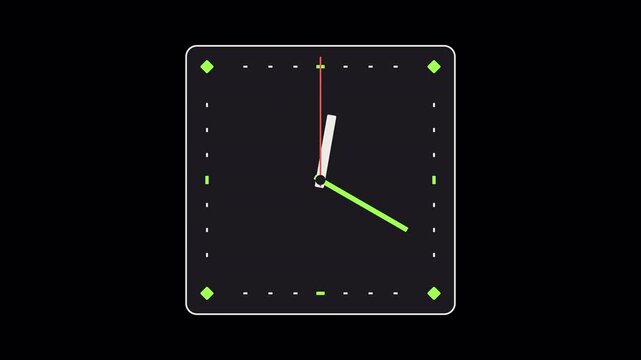 Neon Green Dotted Frame Analog Clock Animation &mdash; Dark Background Modern Motion Loo