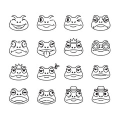 Fototapeta premium Amphibian facial expressions with different emotions and accessories in a clean graphic style