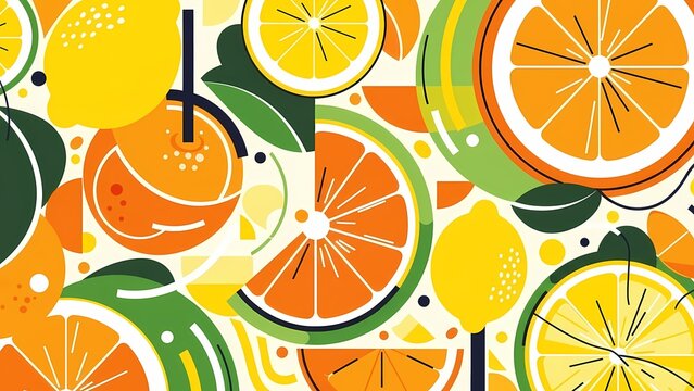 Abstract Citrus Fruit Pattern with Orange Lemon and Lime Slices Background