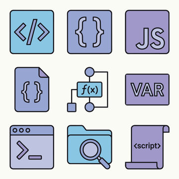 Coding Icons: Programming, JavaScript, Script, Variable, Functions, Terminal