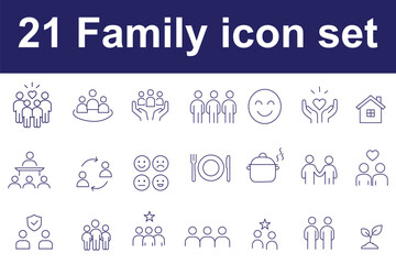 Fototapeta premium Family line editable icon set. Parents, children, baby, pregnancy, elderly, home, love, care. Outline icon collection, editable stroke, vector illustration